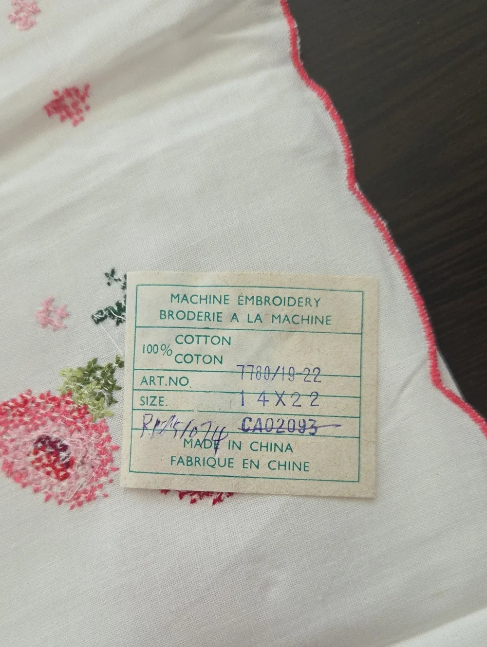 White Cotton Kitchen Tea Towels with Pink Floral Cross-Stitch - Set of 3